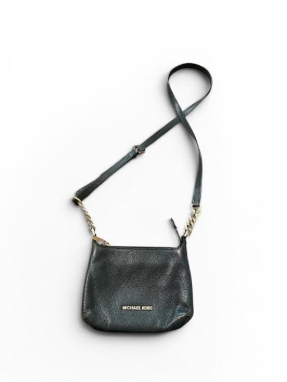 Michael Kors Black Leather Crossbody with Gold Chain Detail